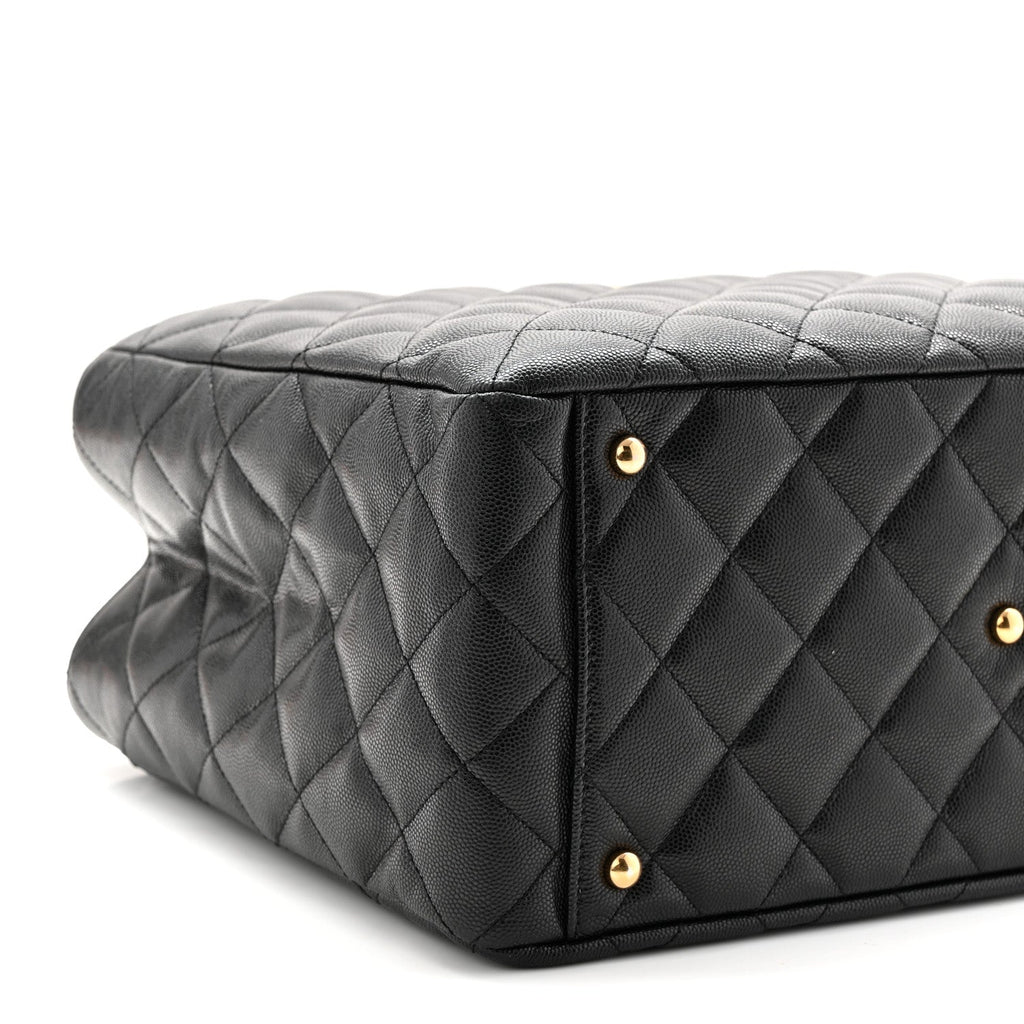 Caviar Quilted Small Shopping Tote Black