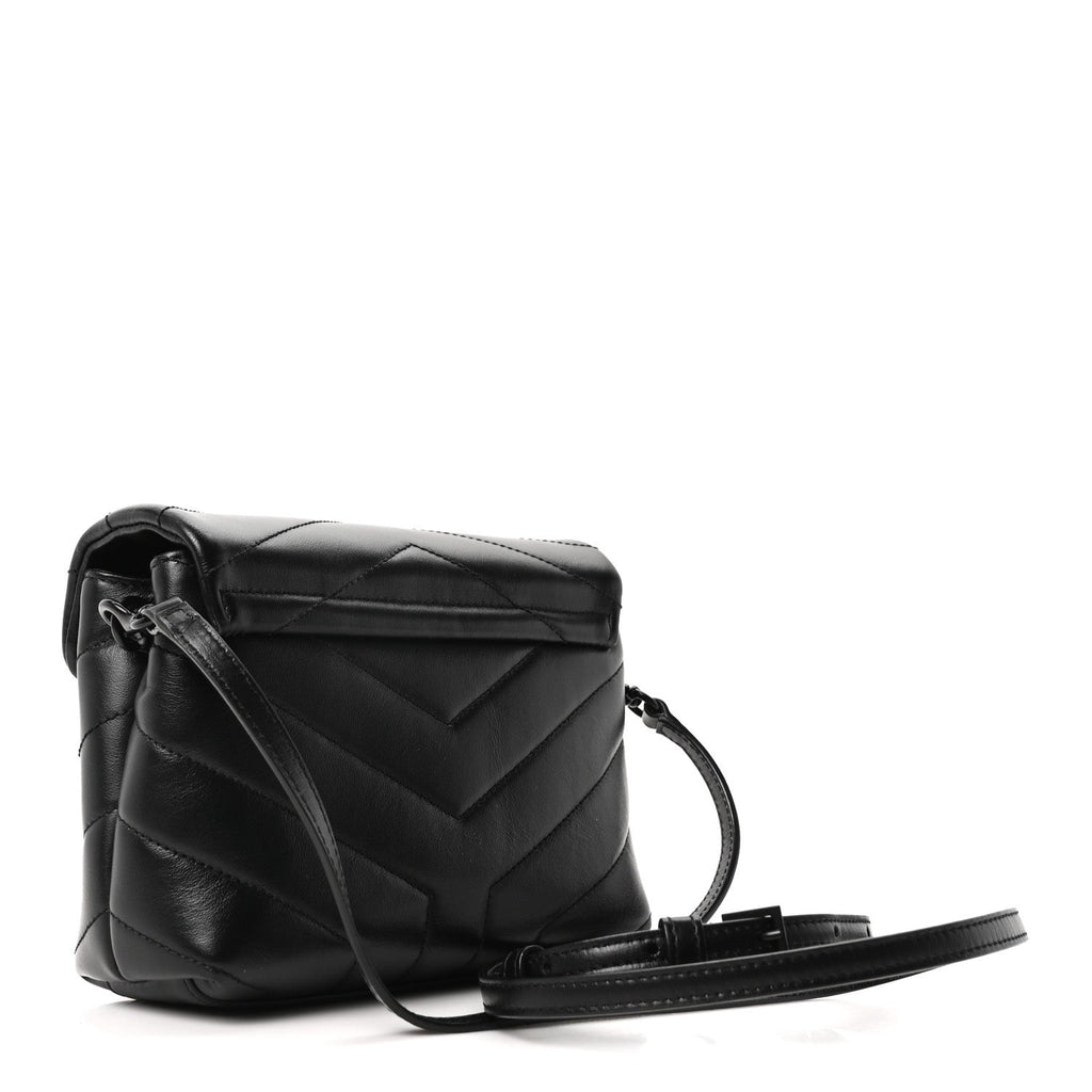 Calfskin Y Quilted Monogram Monochrome Toy Loulou Crossbody Bag Black