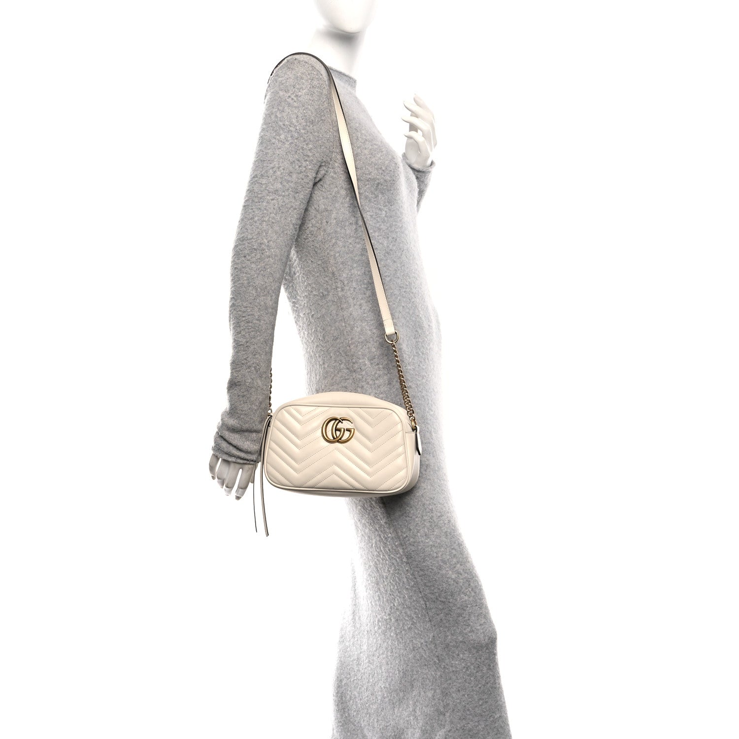 Calfskin Matelasse Small GG Marmont Chain Shoulder Bag White