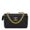 Lambskin Quilted Small Pillow Crush Vanity Case With Chain Black