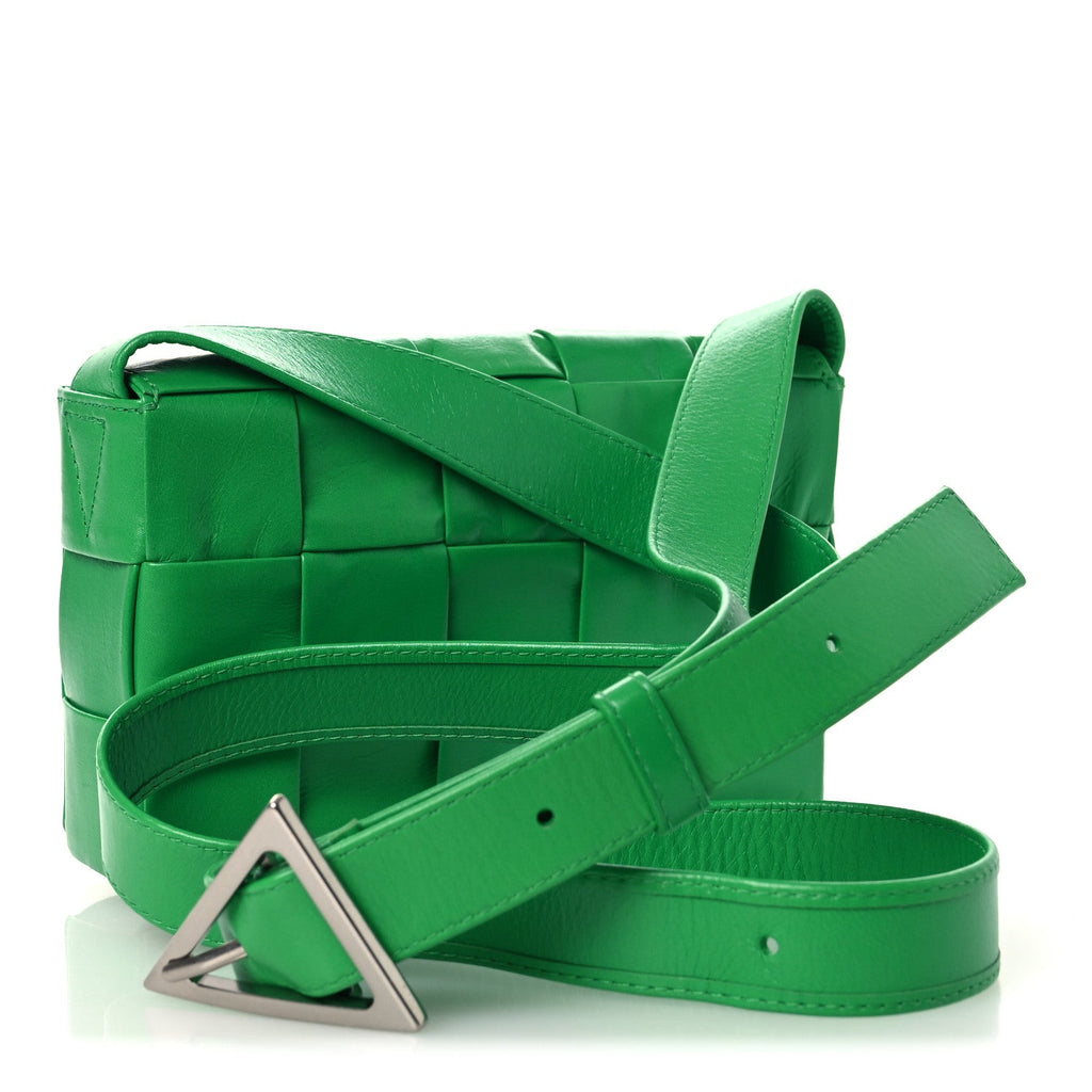 Paper Calfskin Maxi Intrecciato Small Cassette Crossbody Bag Grass