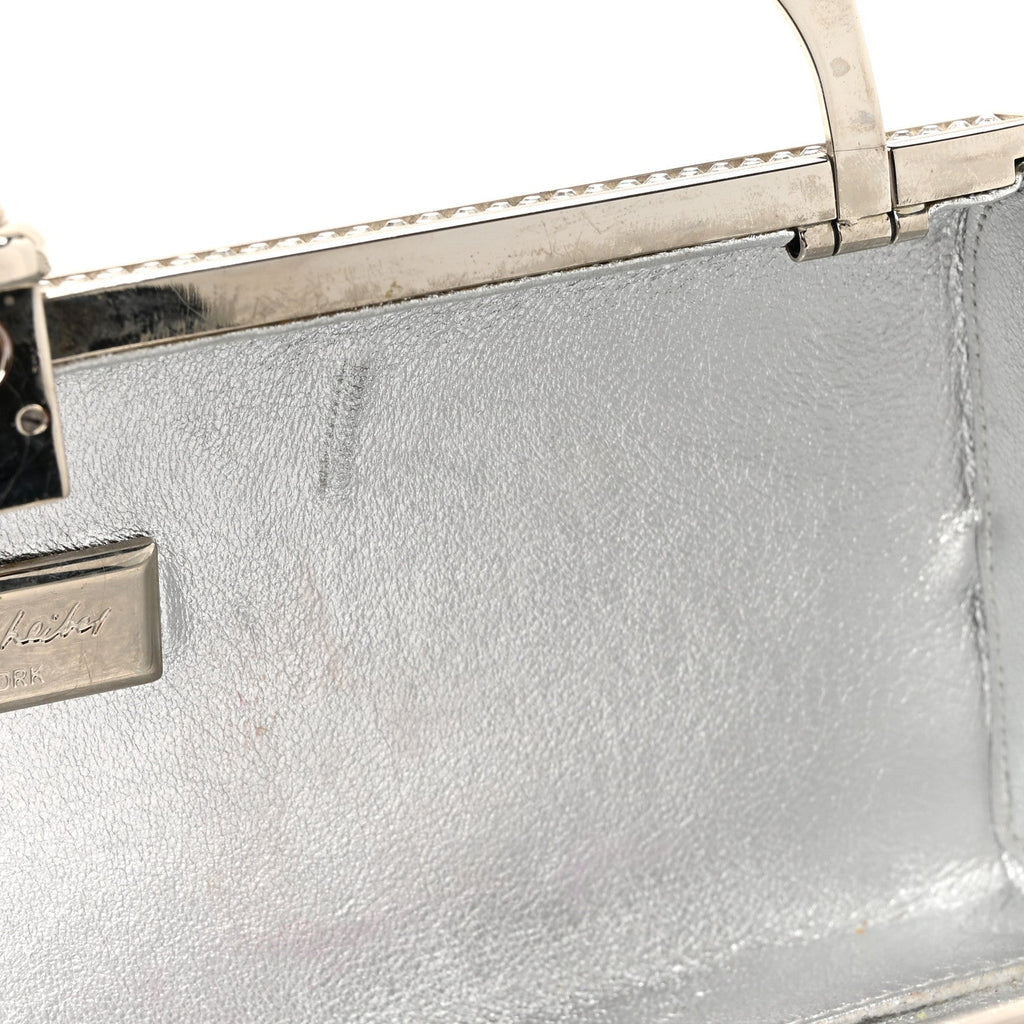 Swarovski Crystal Top Handle Minaudiere Clutch Silver