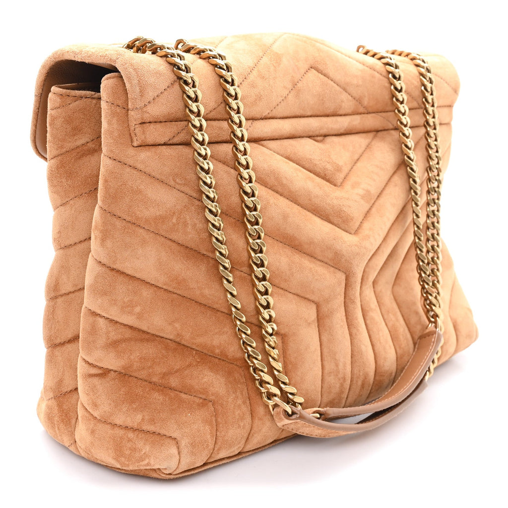 Suede Y Quilted Monogram Medium Loulou Chain Satchel Cinnamon