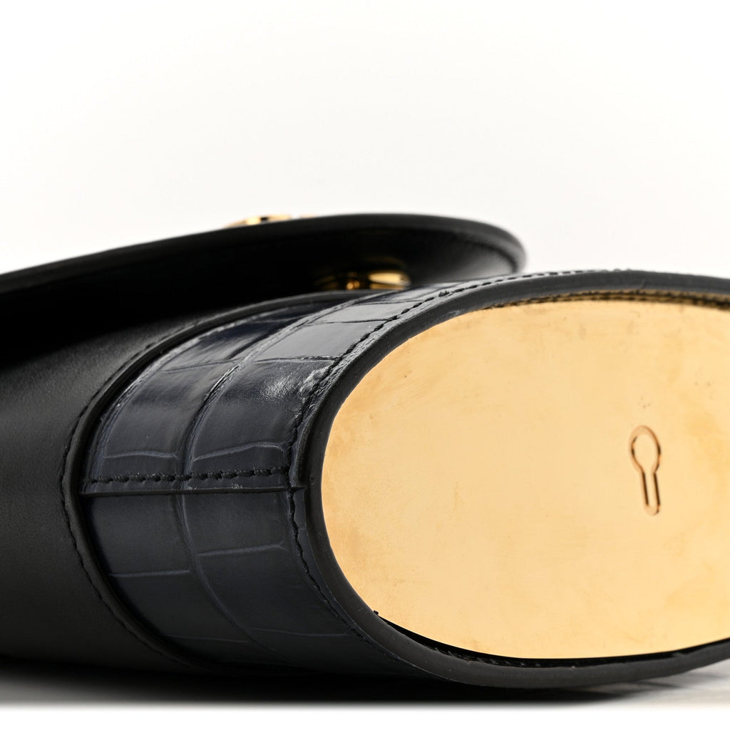 Calfskin Crocodile Embossed Small Aby Lock Full Blue