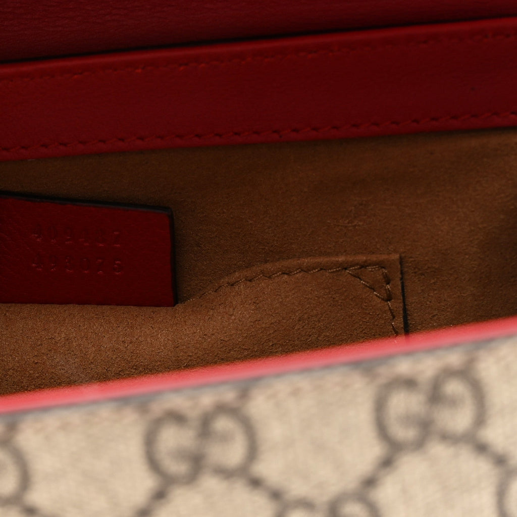 GG Supreme Monogram Calfskin Small Padlock Shoulder Bag Beige Hibiscus Red New Rosette