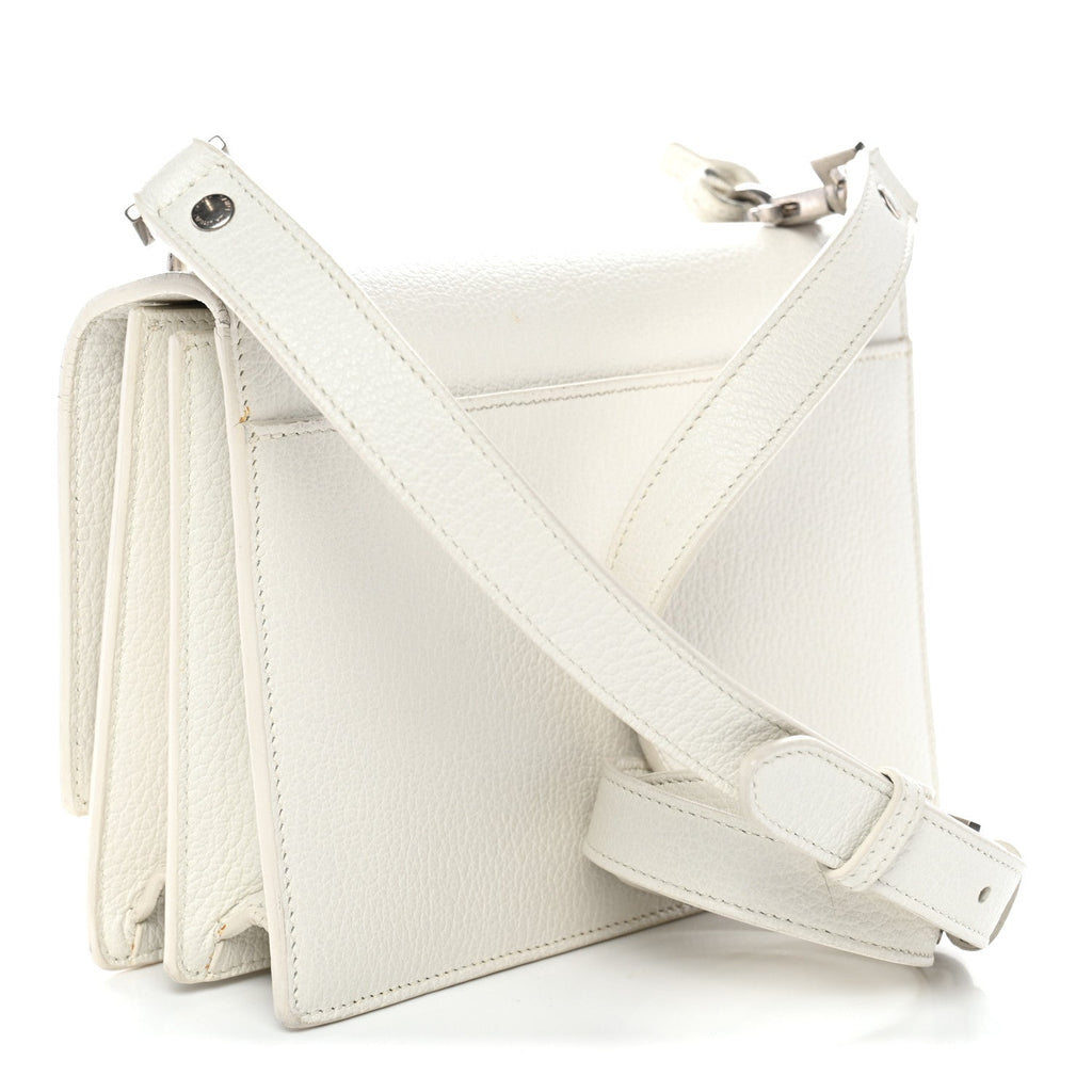 Grained Calfskin Medium Monogram Sunset Satchel White