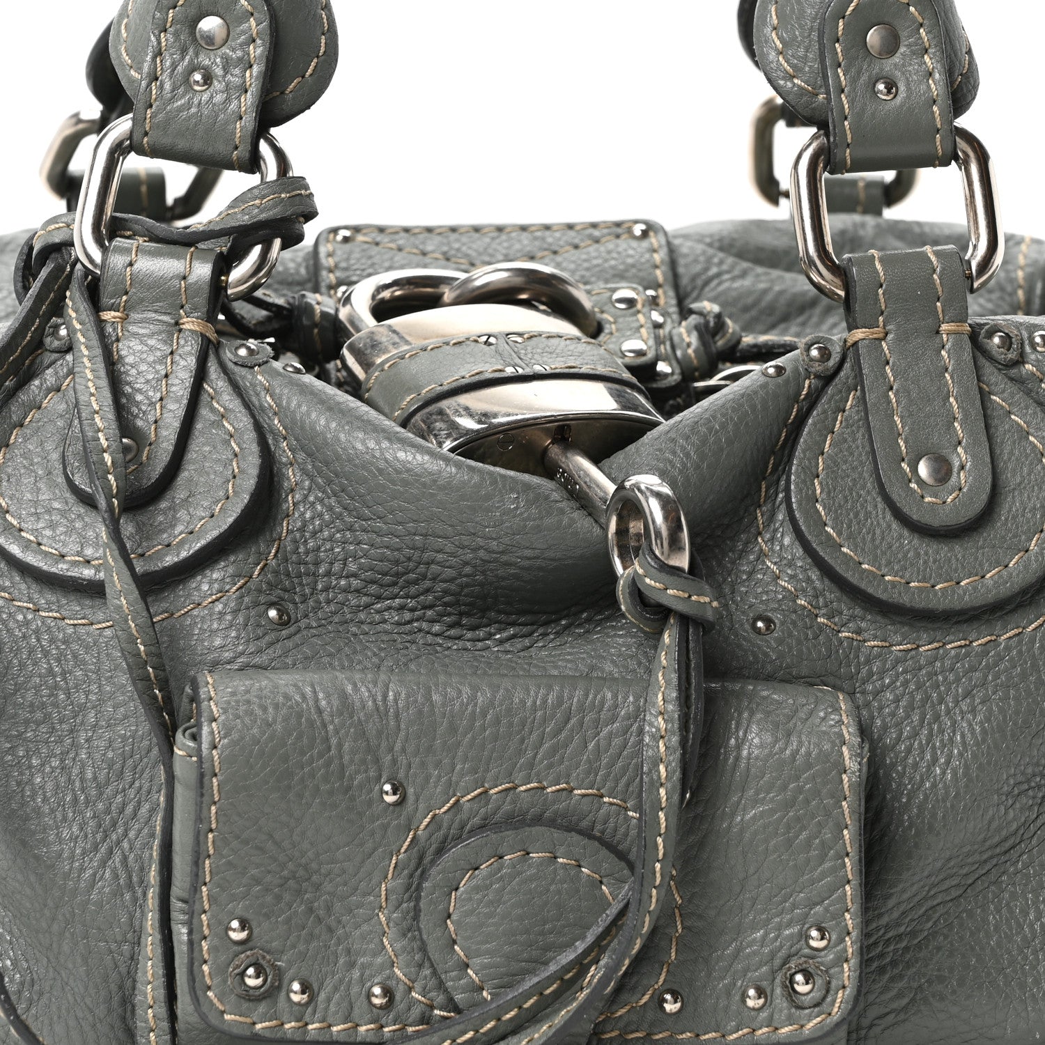 Calfskin Paddington Front Pocket Tote Gris Vert