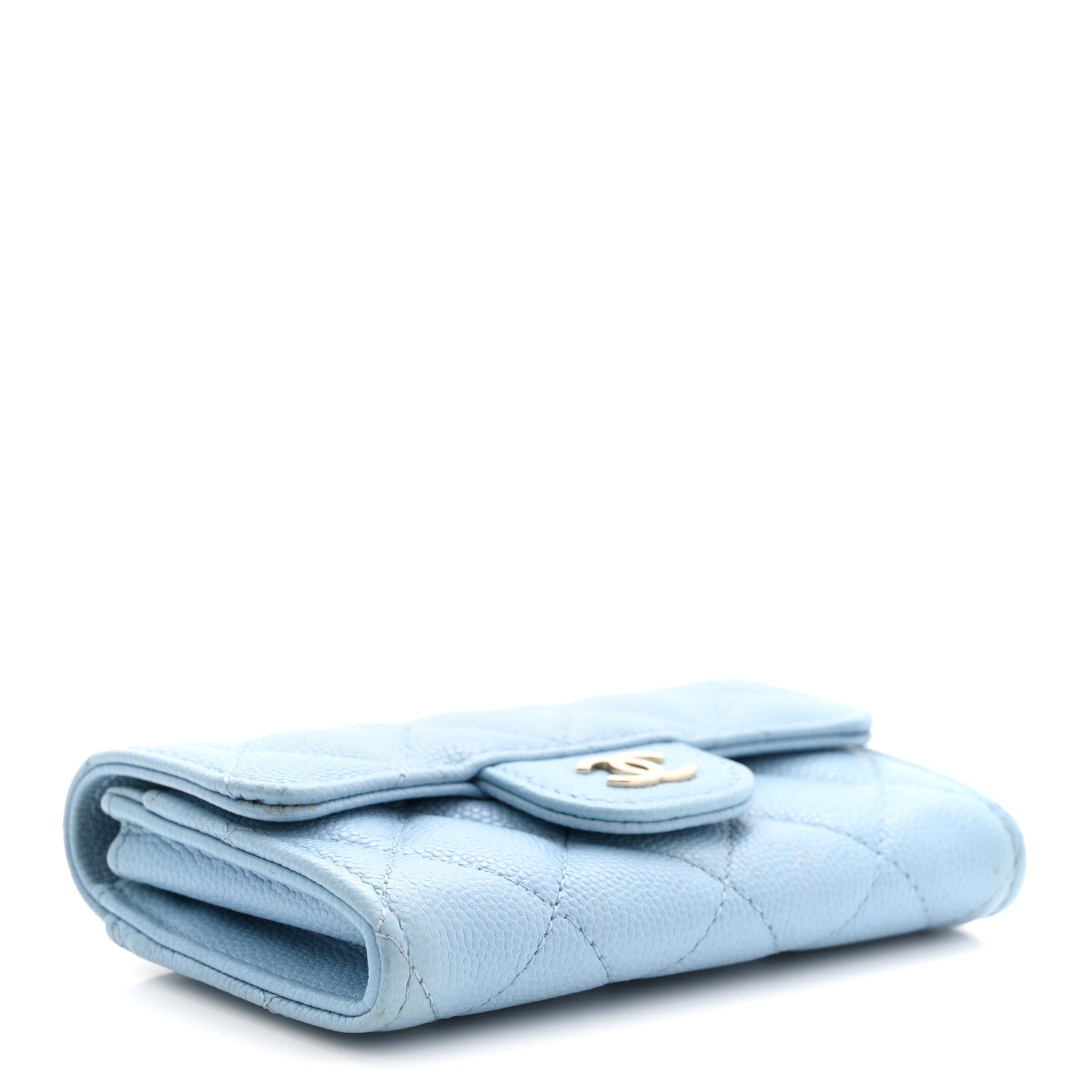 Caviar Quilted Flap  Holder Wallet Light Blue