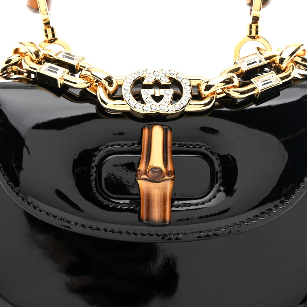 Patent Crystal Mini Bamboo 1947 Top Handle Chain Bag Black