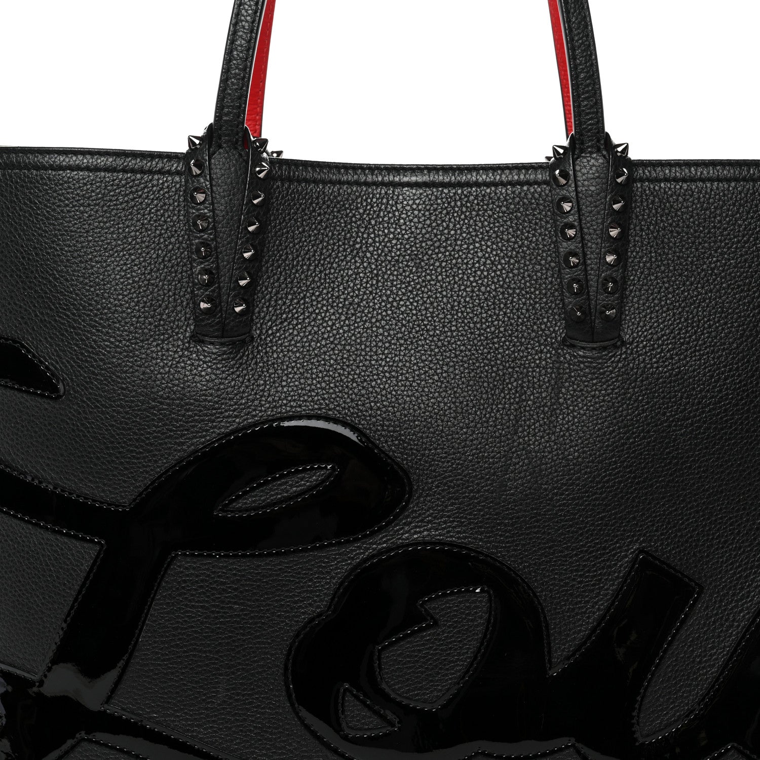 Calfskin Patent Logo Spikes East West Cabata Tote Black