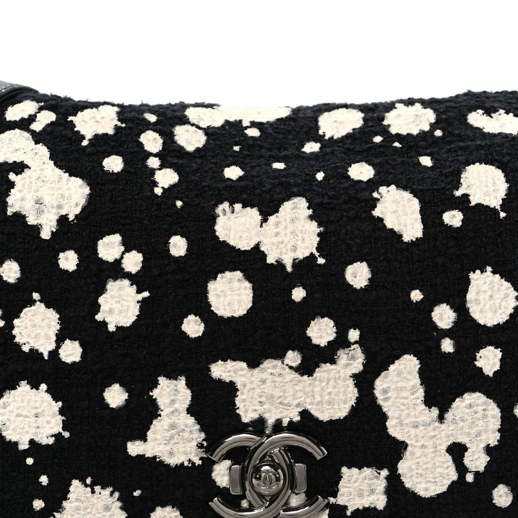 Tweed Paint Splatter Print Flap Black White