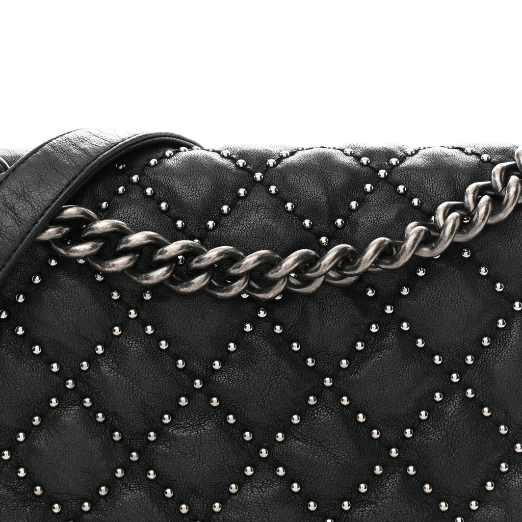 Crumpled Lambskin New Medium Studded Boy Flap Black