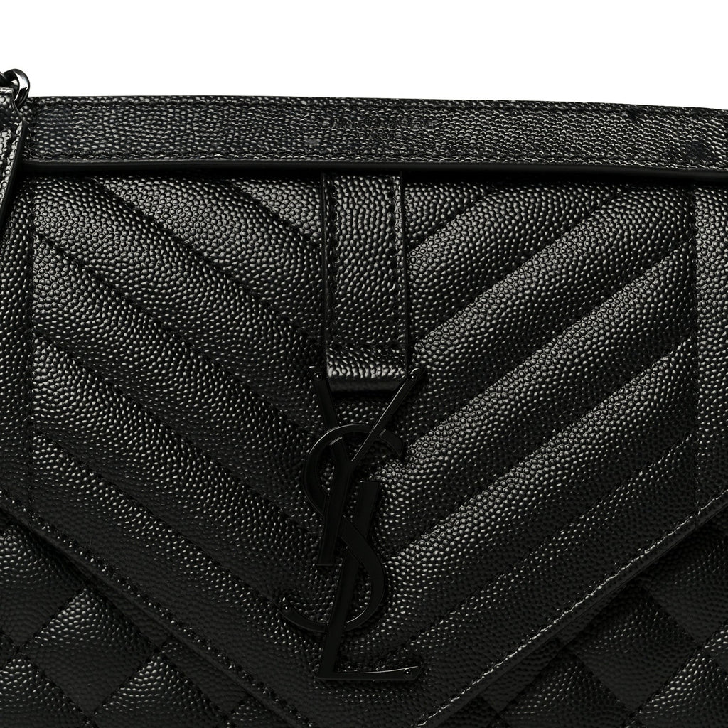 Grain De Poudre Textured Mixed Matelasse Triquilt Medium Monogram Monochrome Satchel Black