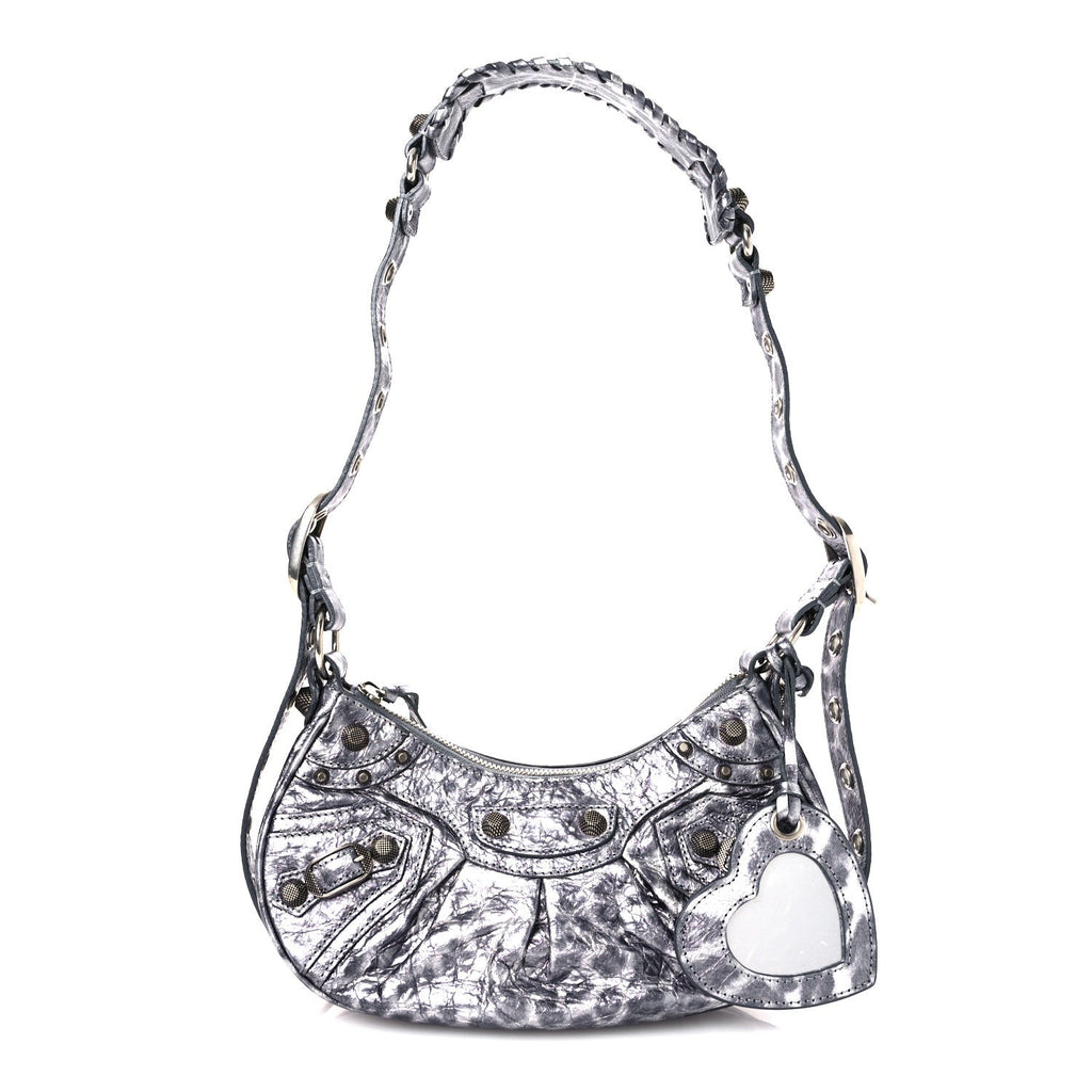 Metallic Agneau Arena Leopard Le Cagole Shoulder Bag XS Dark Grey