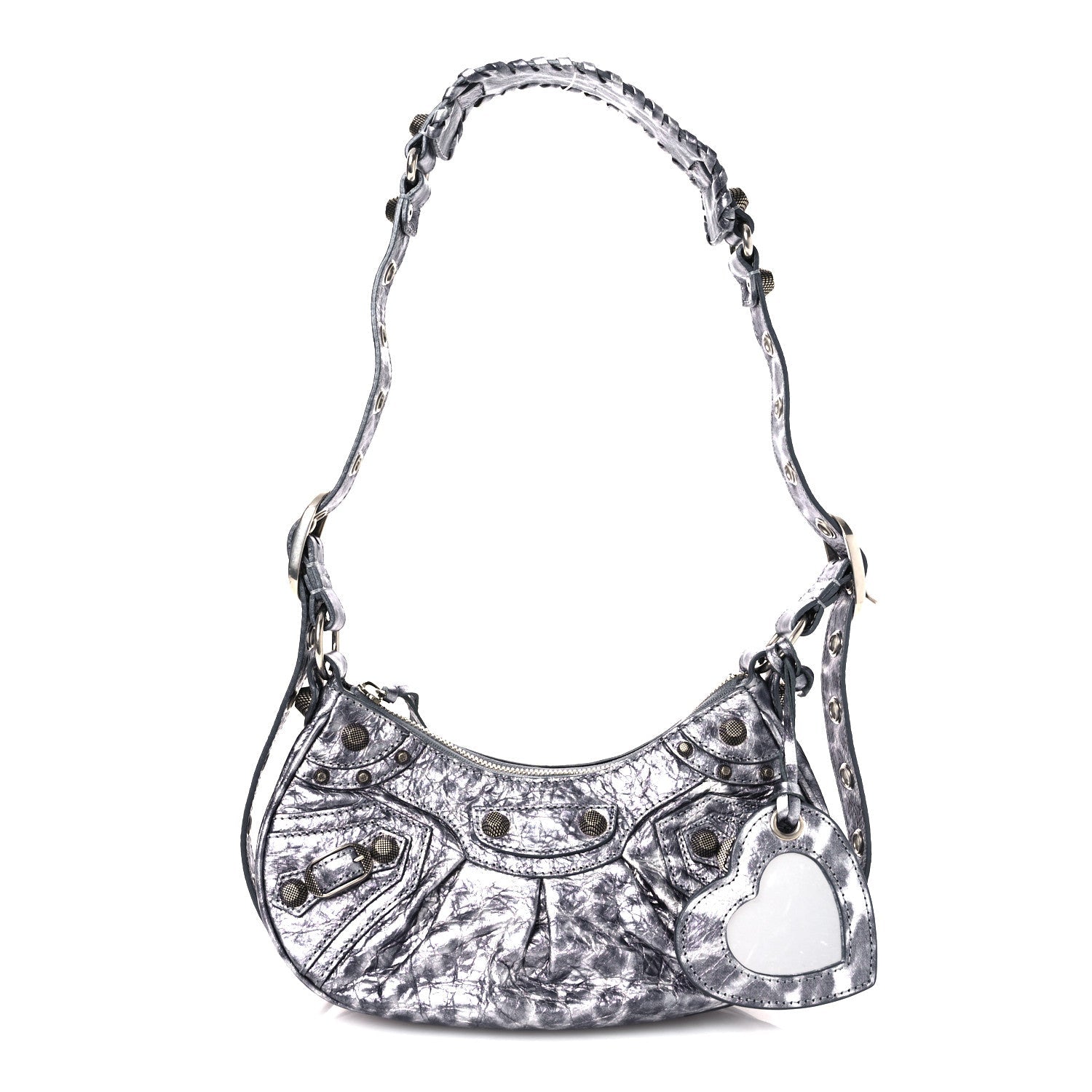 Metallic Agneau Arena Leopard Le Cagole Shoulder Bag XS Dark Grey