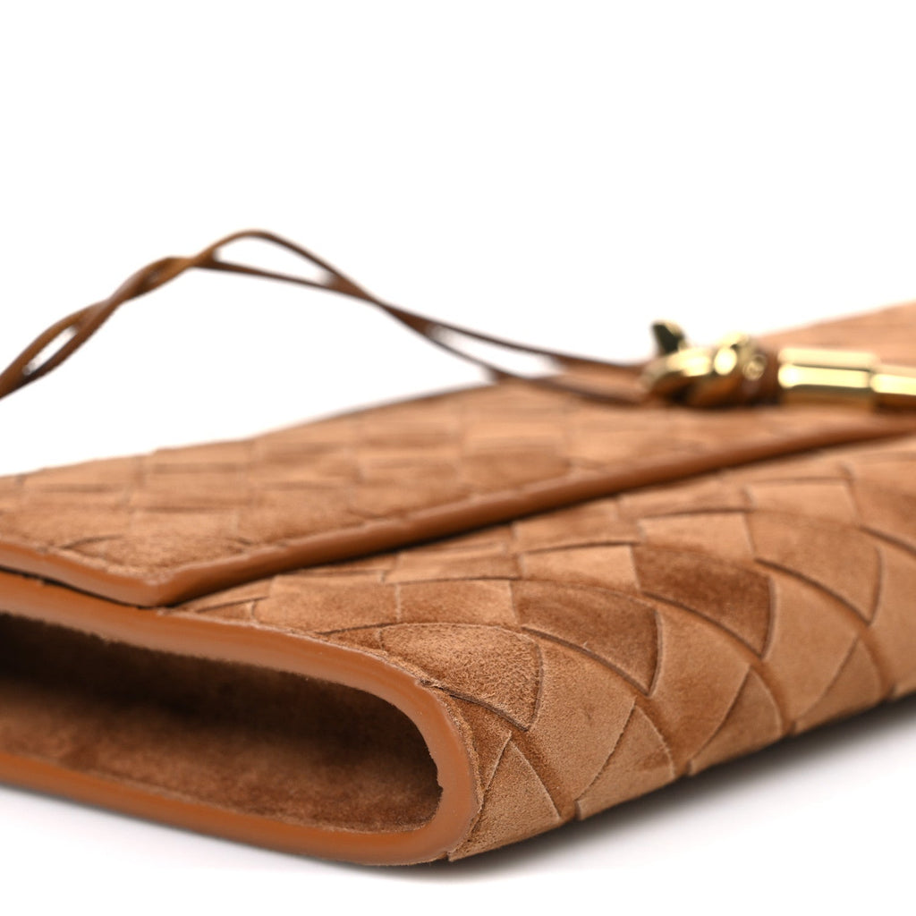 Suede Intrecciato Long Andiamo Top Handle Clutch Amber