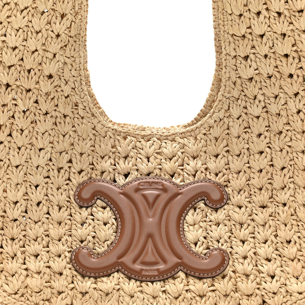 Raffia Calfskin Triomphe Panier Hobo Bag Natural Tan