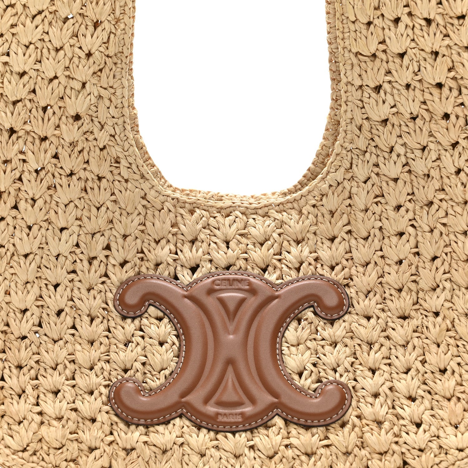 Raffia Calfskin Triomphe Panier Hobo Bag Natural Tan