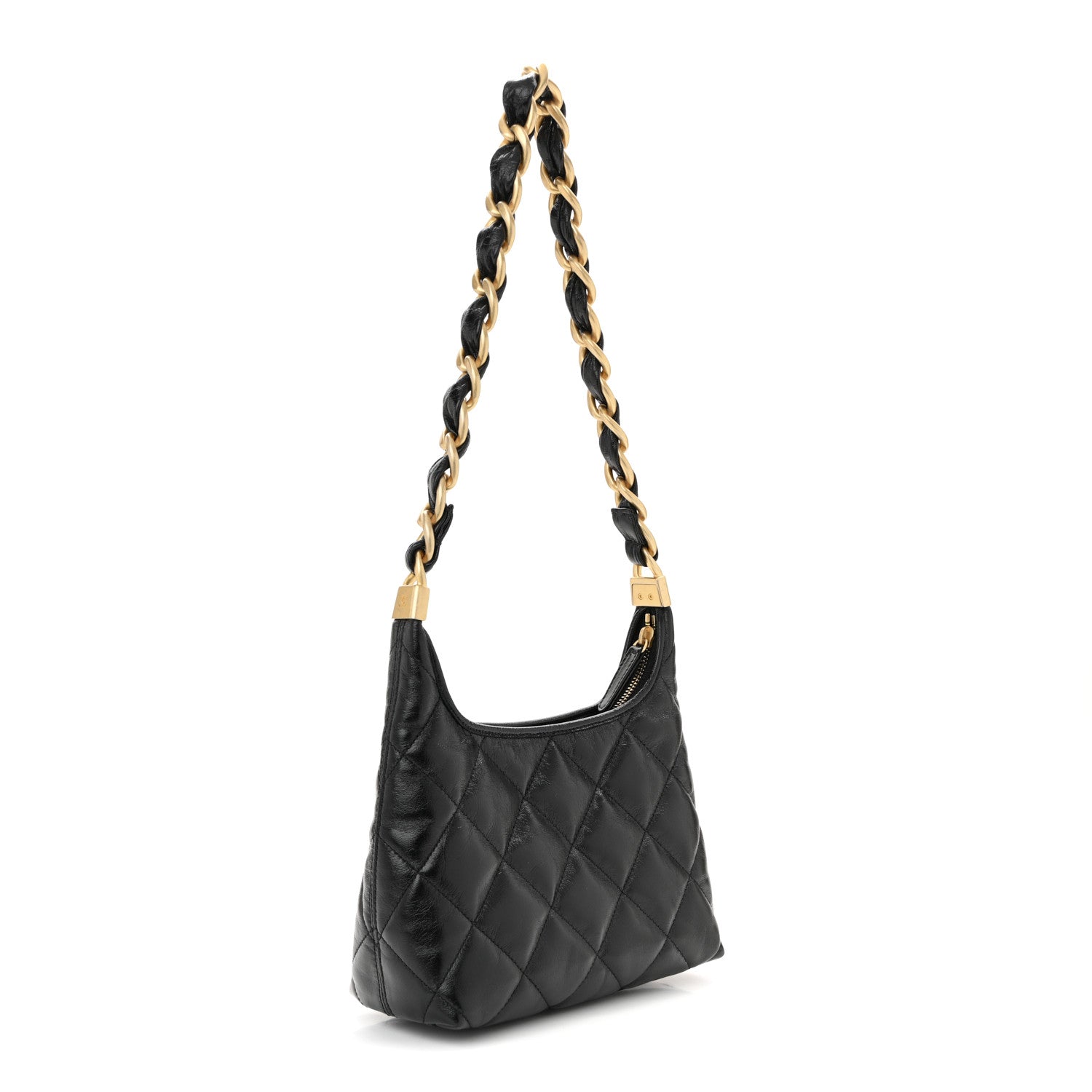 Shiny Crumpled Lambskin Quilted Small CC Funky Town Hobo Black