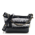 Sequin Calfskin Small Gabrielle Hobo Black White
