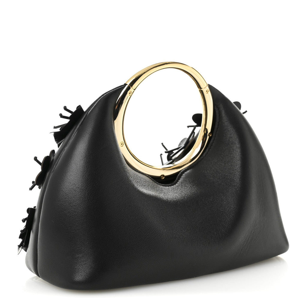 Lambskin Le Petit Calino Brode Ring Top Handle Bag Black