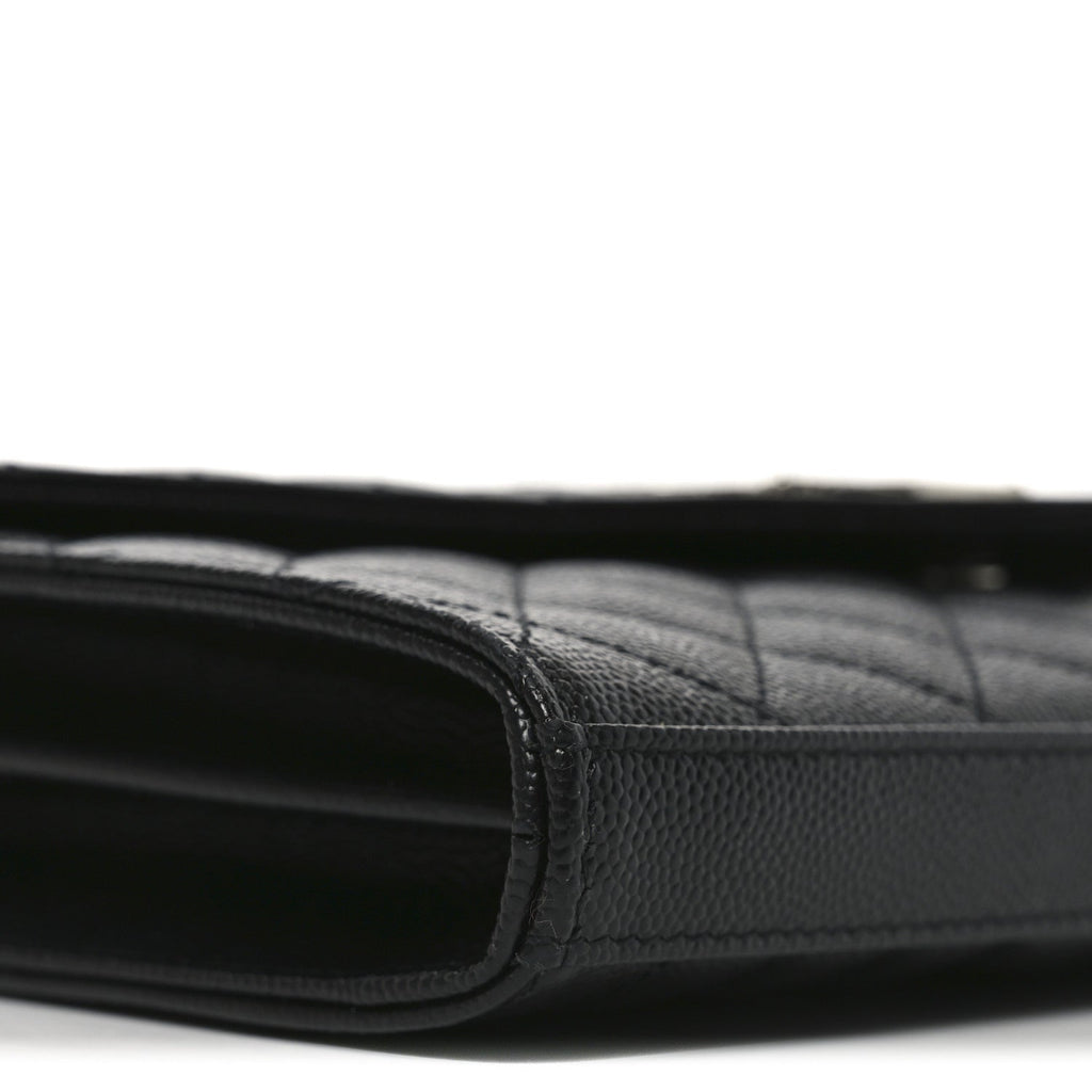 Grain De Poudre Mixed Matelasse Triquilt Monogram Chain Wallet Black