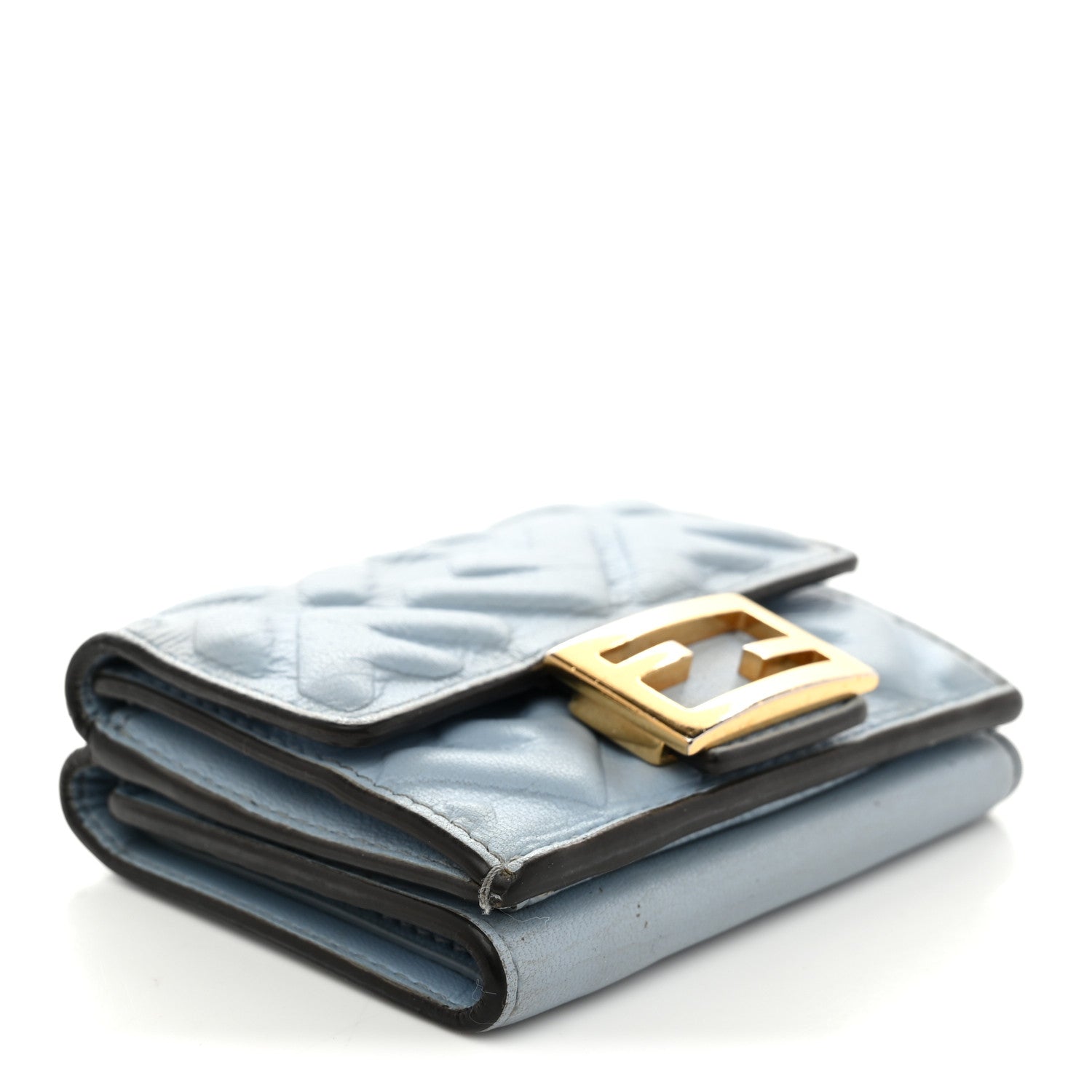 Nappa Matisse FF Diagonal Embossed Micro Tri-Fold Wallet Azzurro Polvere