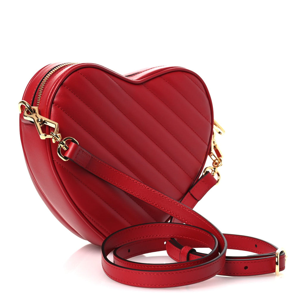 Calfskin Matelasse Diagonal Mini Interlocking G Heart Shoulder Bag Hibiscus Red