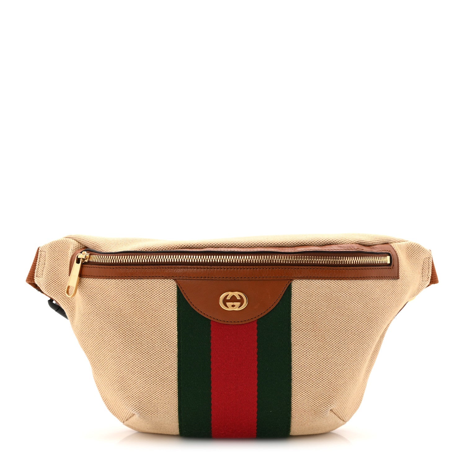 Vintage Canvas Web Belt Bag Sand Cuir