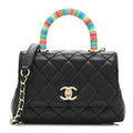 Goatskin Quilted Rainbow Extra Mini Coco Handle Flap Black