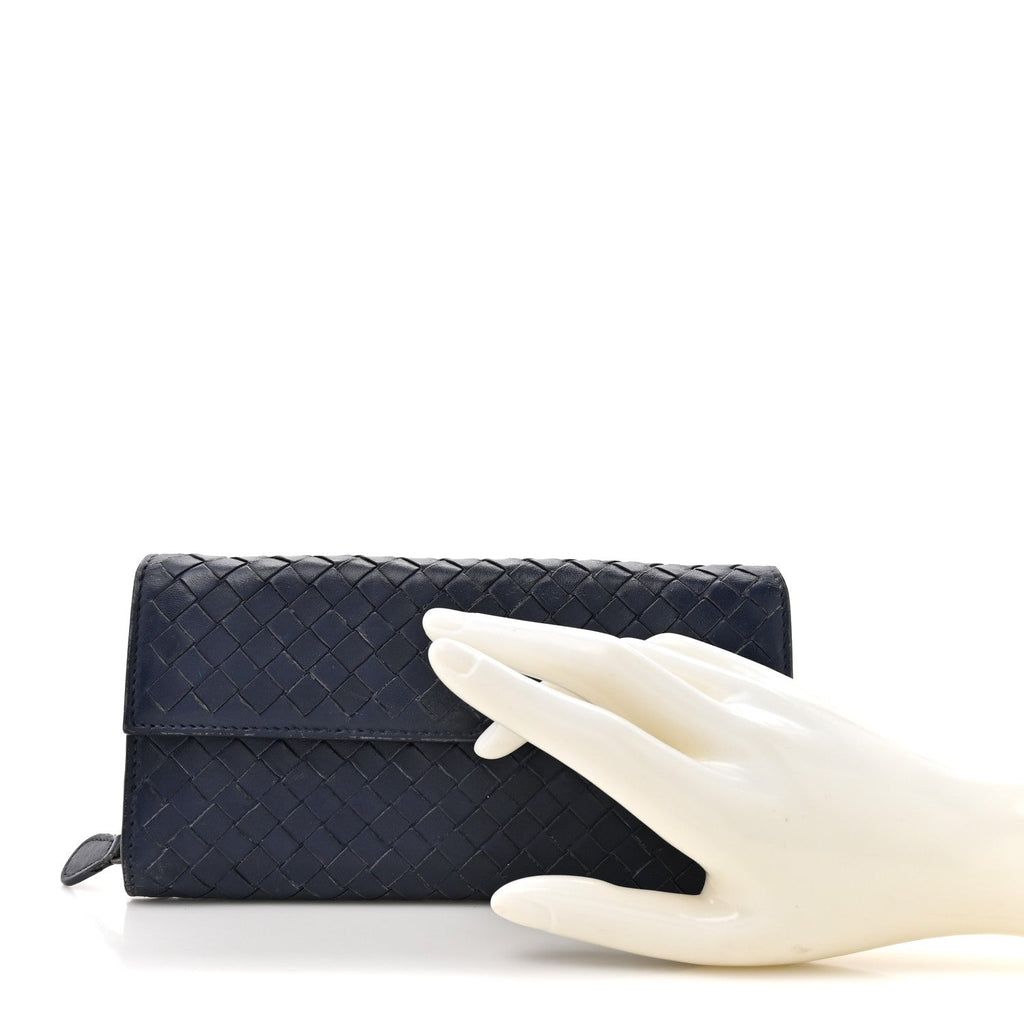 Nappa Intrecciato Continental Flap Wallet Dark Blue