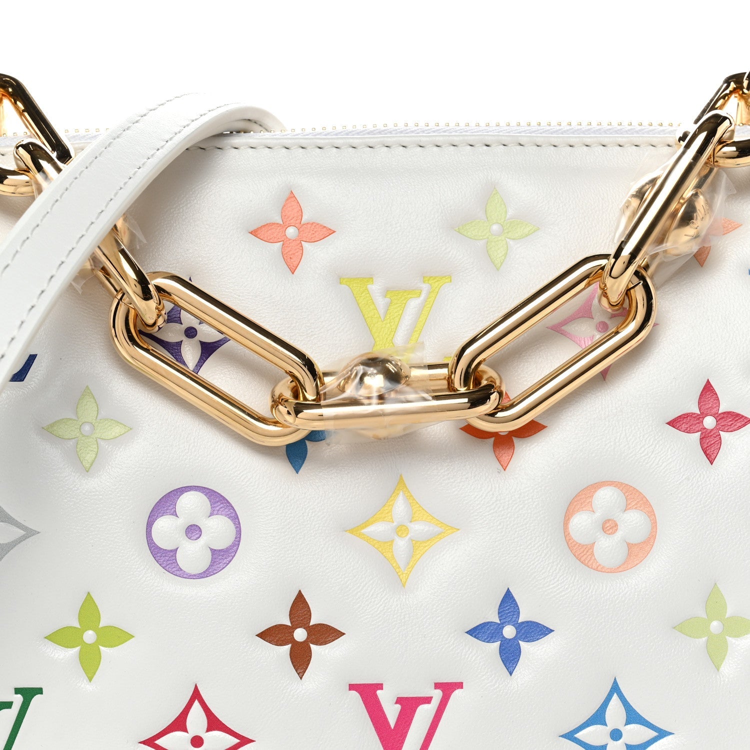 LV x TM Lambskin Embossed Monogram Coussin PM White Multicolor