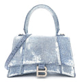Nappa Denim Printed Small Hourglass Top Handle Bag Denim Blue