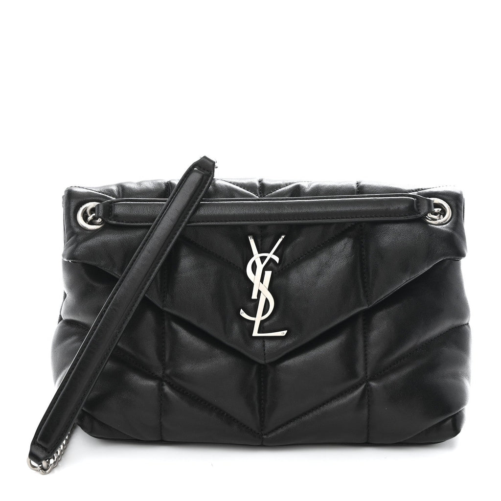 Lambskin Quilted Small Loulou Puffer Monogram Chain Satchel Black