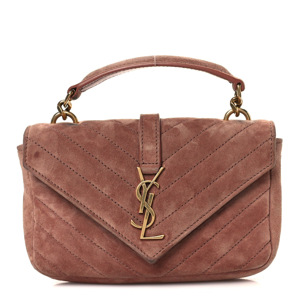 Suede Matelasse Chevron Monogram Mini College Bag Barely Pink