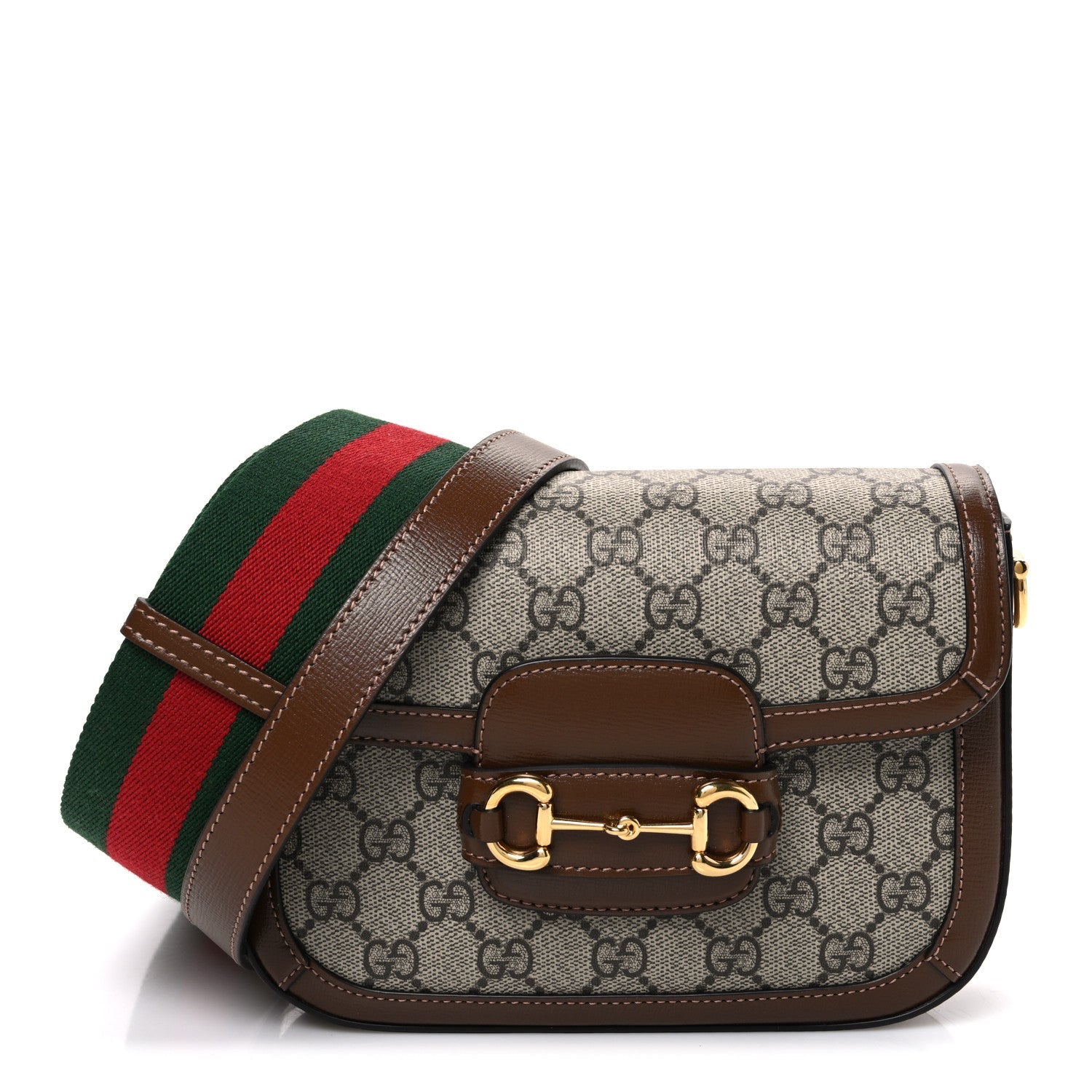 GG Supreme Monogram Web Mini Horsebit 1955 Shoulder Bag Beige Brown Sugar