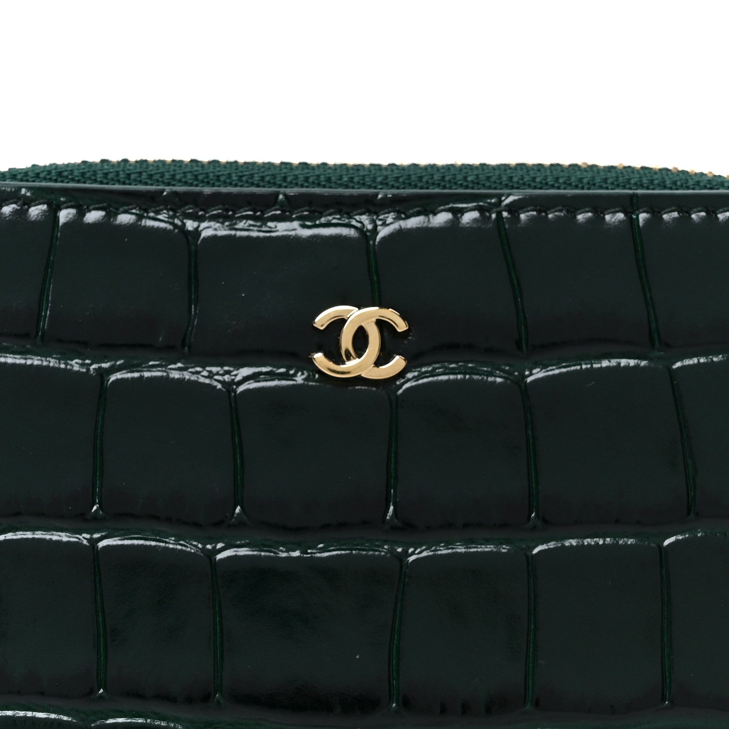Calfskin Crocodile Embossed Crococo Zip Coin Purse Emerald