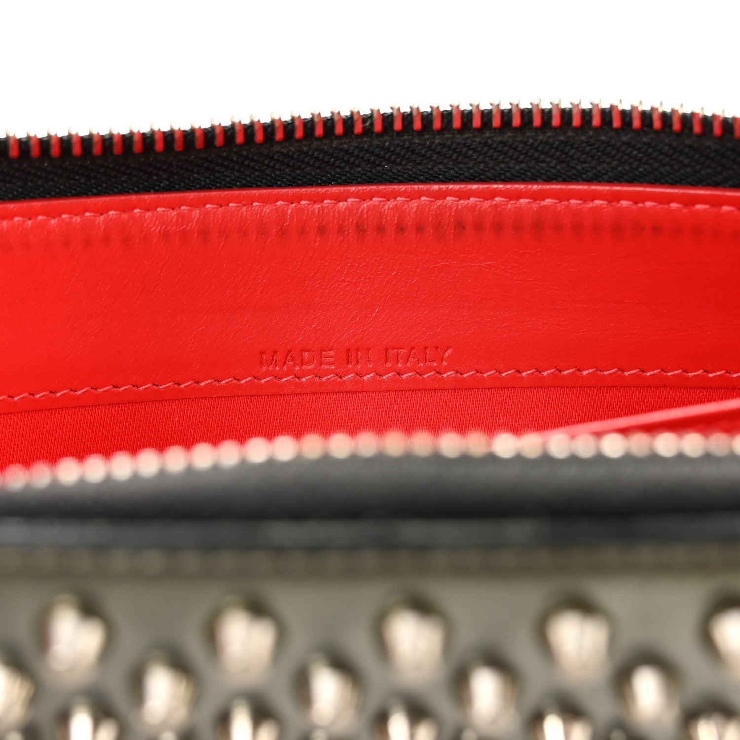 Metallic Patent Panettone Spiked Zip Around Wallet Silver