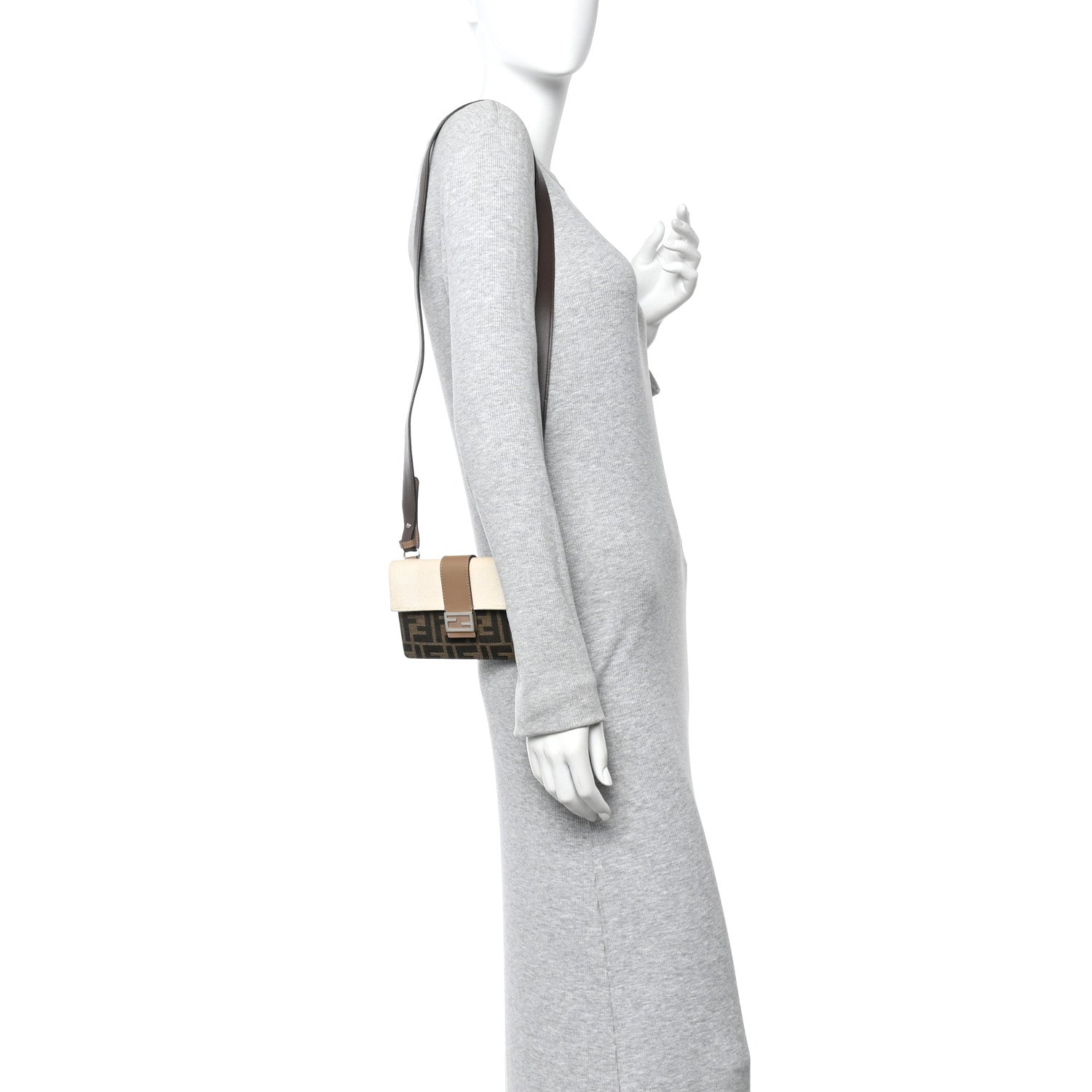 Fabric Jacquard Canvas Vitello Grace Pequin FF 1974 Baguette Belt Pouch Tobacco Moro Grezzo Sand