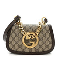 GG Supreme Monogram Textured Dollar Calfskin Mini Blondie Chain Shoulder Flap Bag Beige Ebony New Acero