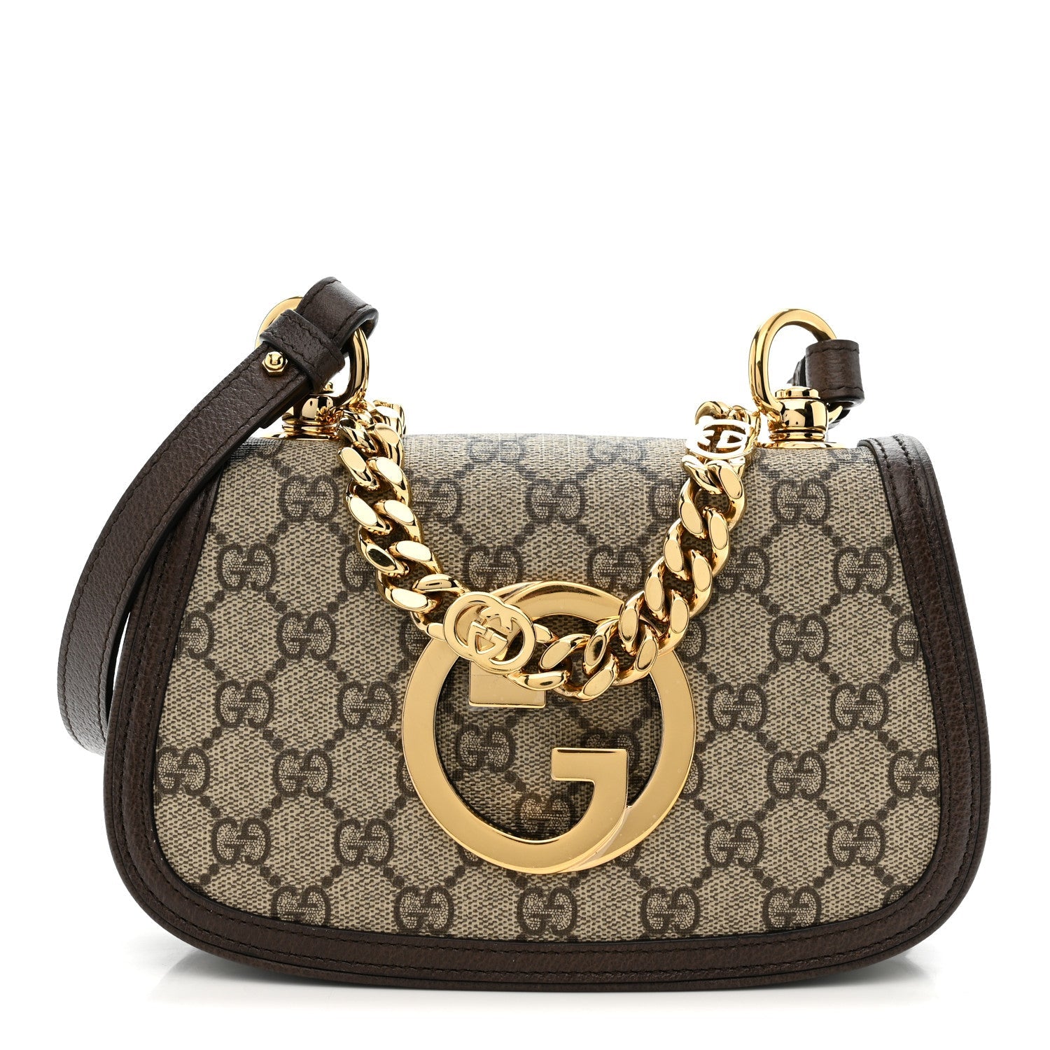 GG Supreme Monogram Textured Dollar Calfskin Mini Blondie Chain Shoulder Flap Bag Beige Ebony New Acero