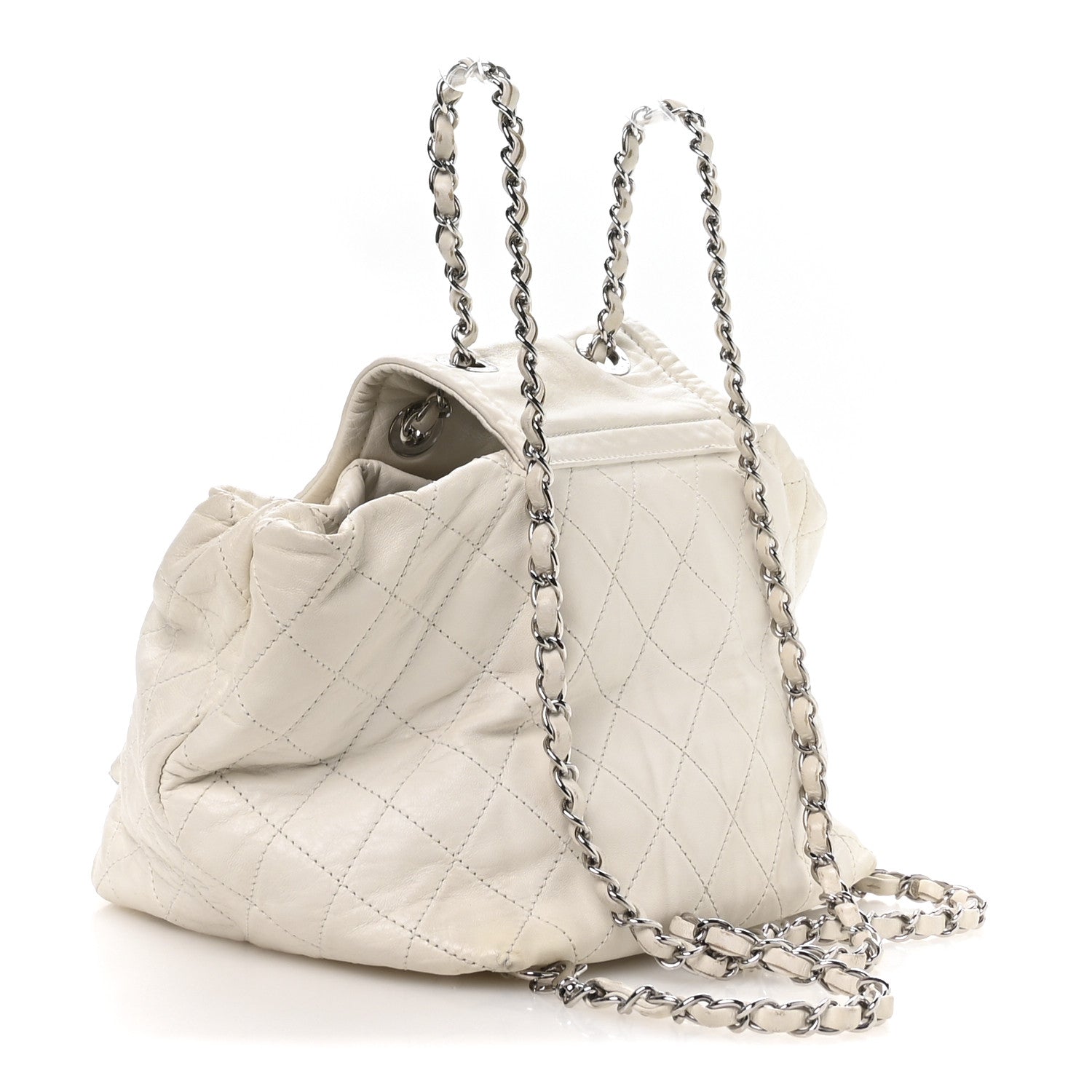 Lambskin Quilted Beijing Backpack Bag White