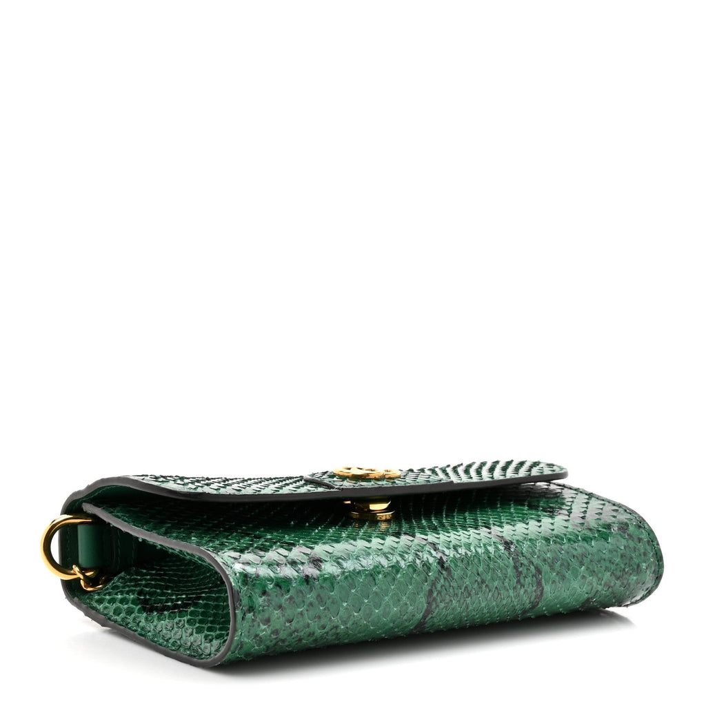 Snakeskin Mini Diana Bamboo Top Handle Clutch Emerald