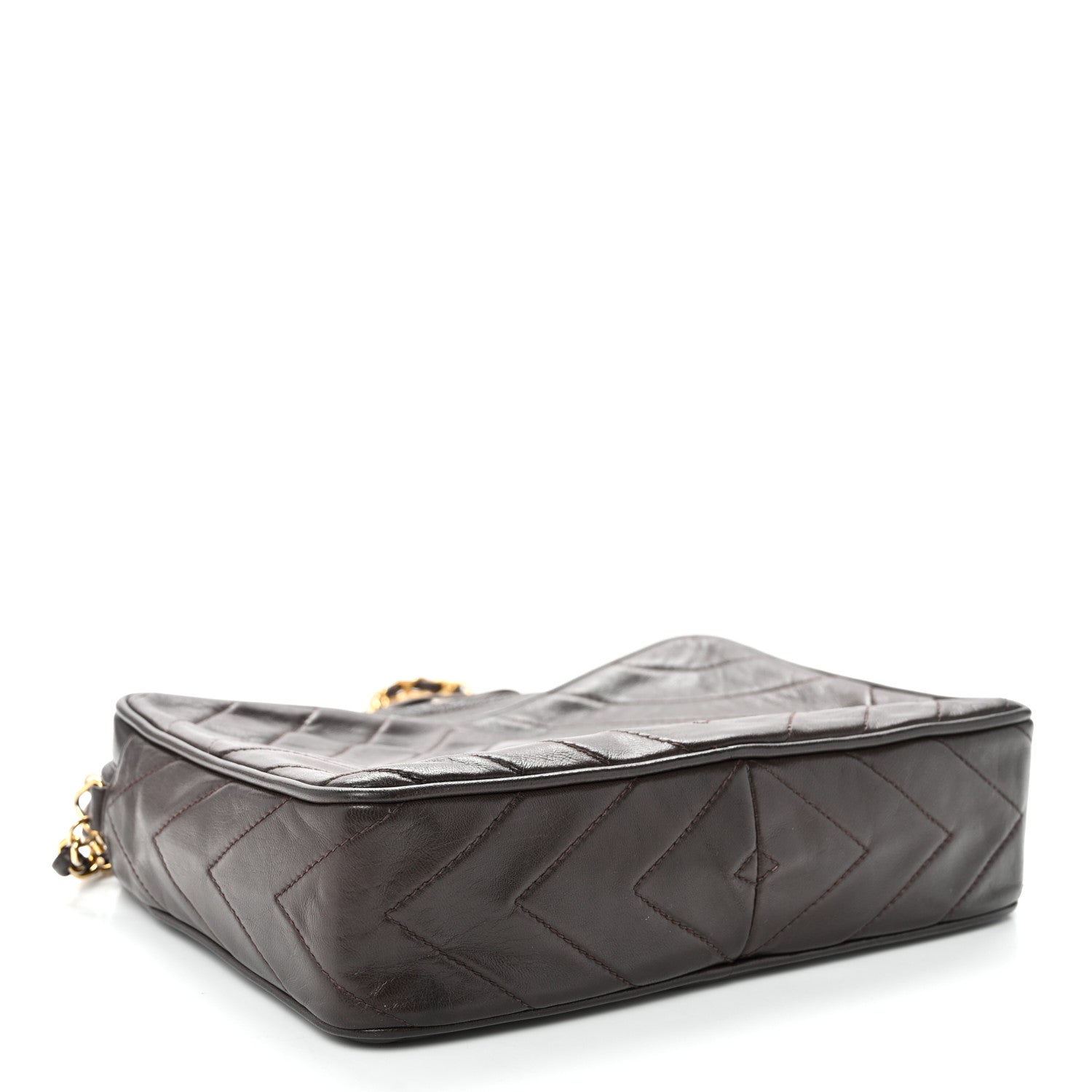 Lambskin Chevron Quilted Tassel Camera Case Brown