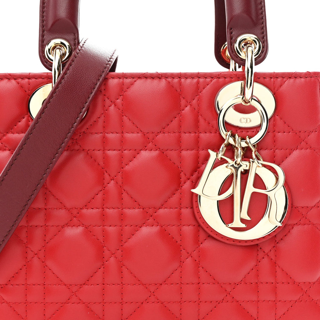 Lambskin Cannage Small Bi-Color Lady Dior Rouge Multicolor