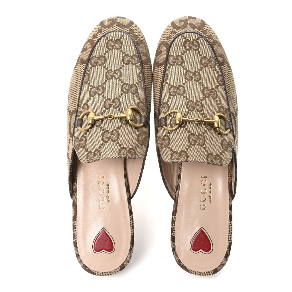 Monogram Jumbo GG Malaga Kid Womens Princetown Slippers 35.5 Camel Ebony New Acero Beige