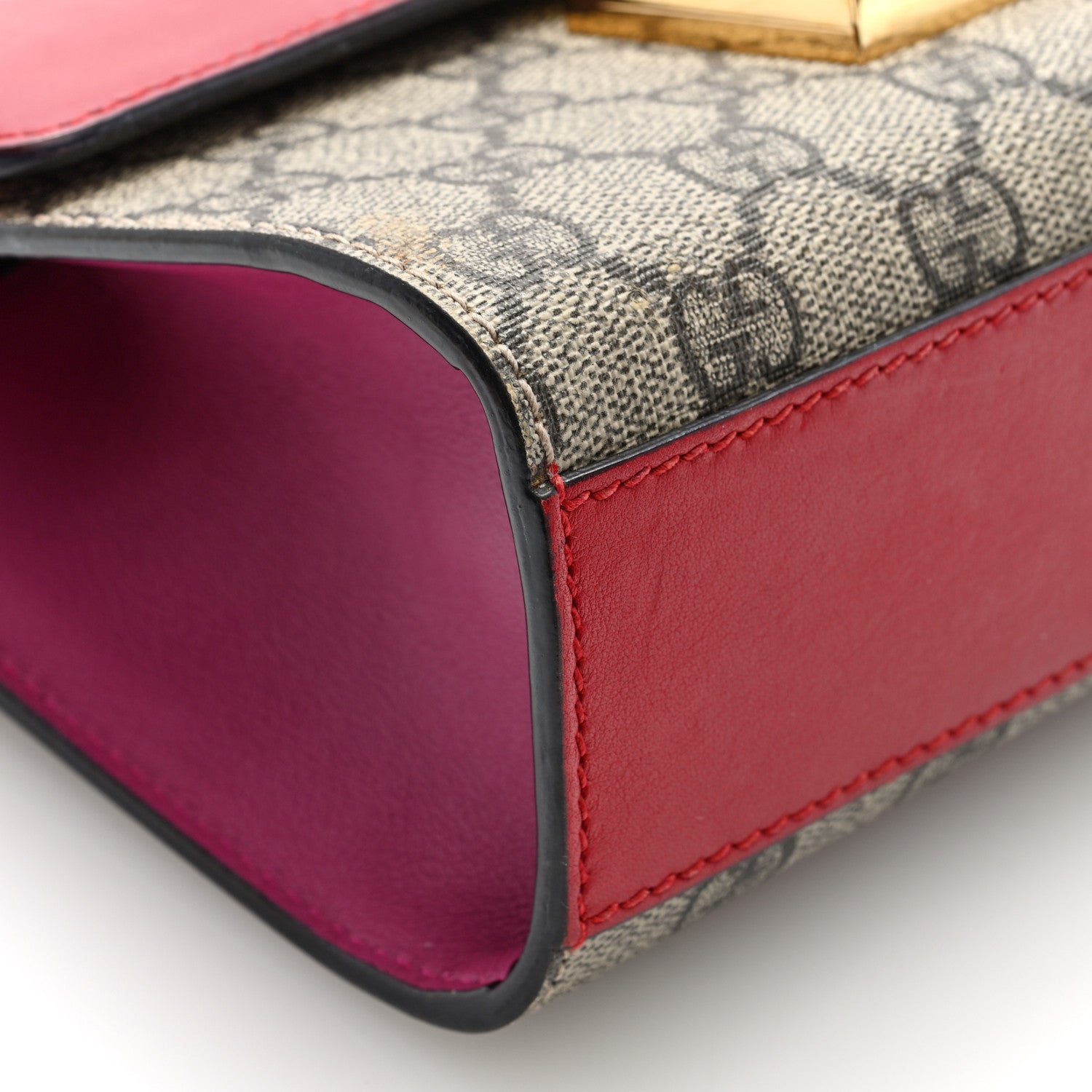 GG Supreme Monogram Calfskin Small Padlock Shoulder Bag Beige Hibiscus Red New Rosette