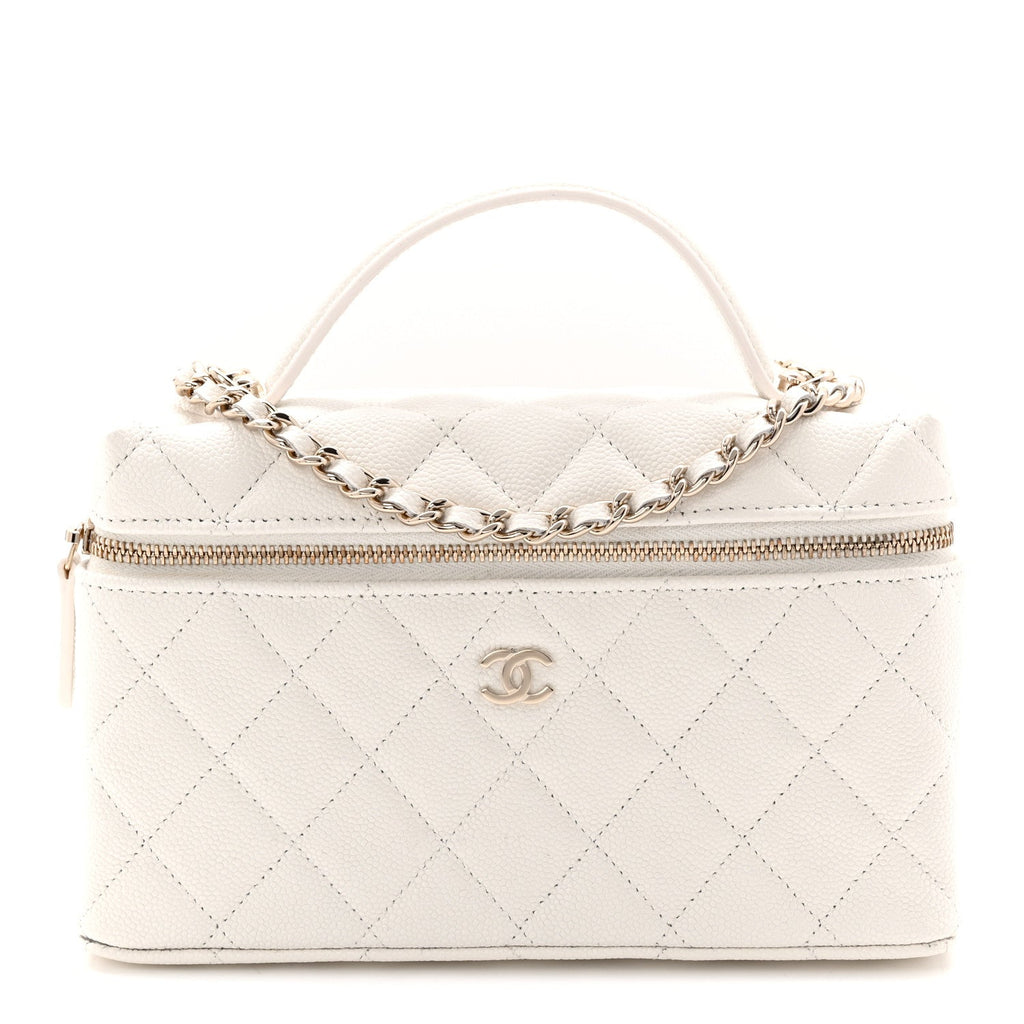Caviar Quilted Top Handle Slim Vanity With Chain White