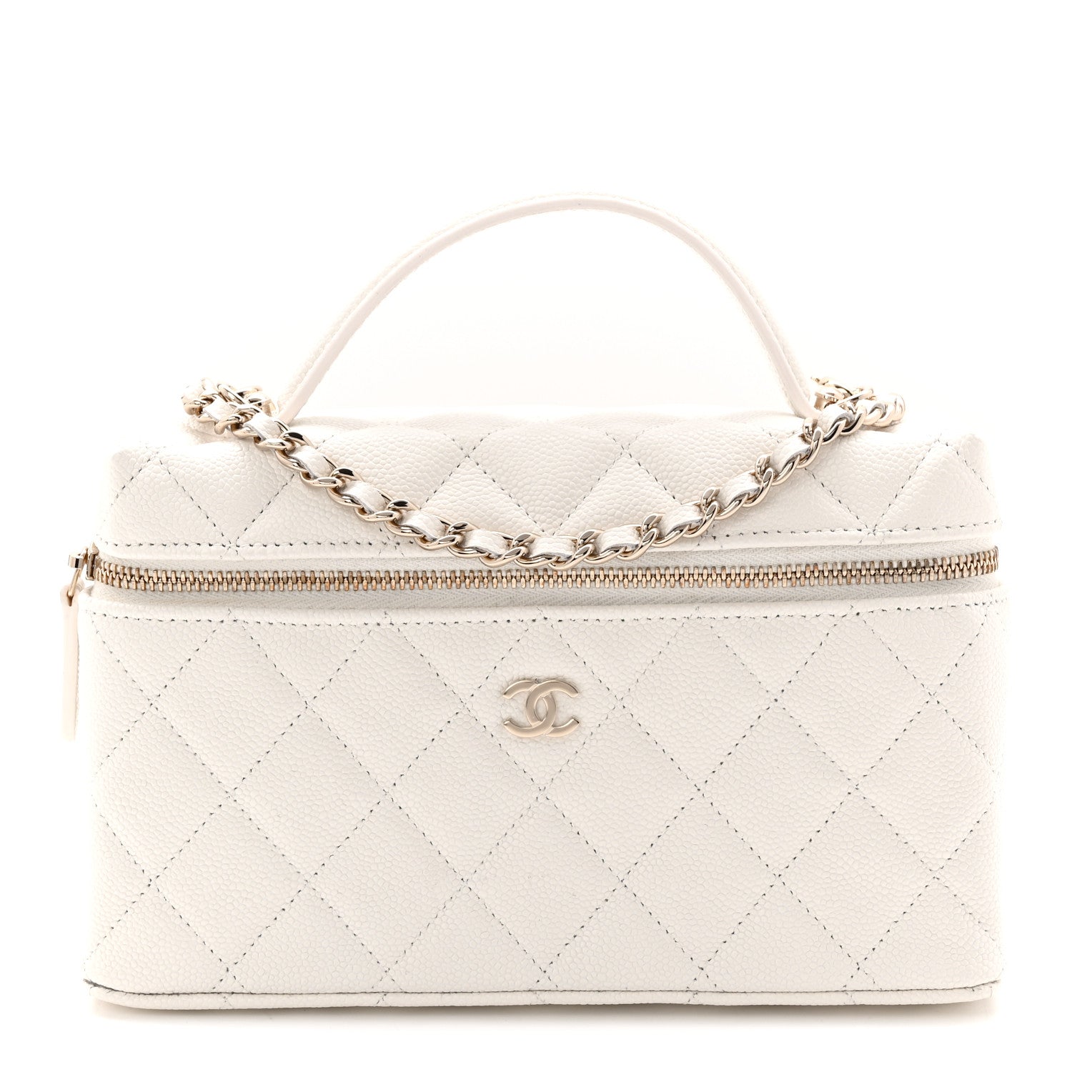 Caviar Quilted Top Handle Slim Vanity With Chain White