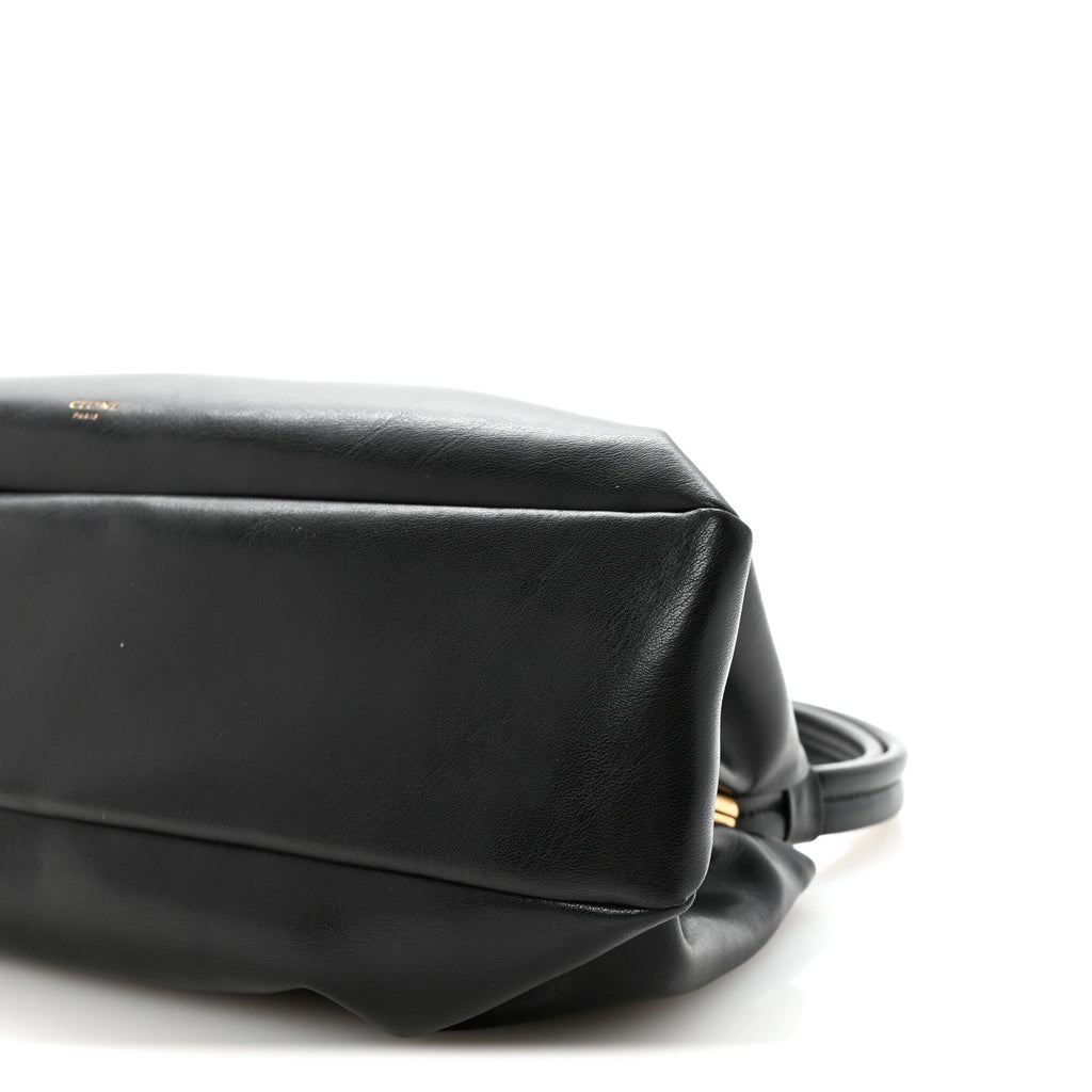 Smooth Calfskin Eyelet Small Top Handle Bag Black